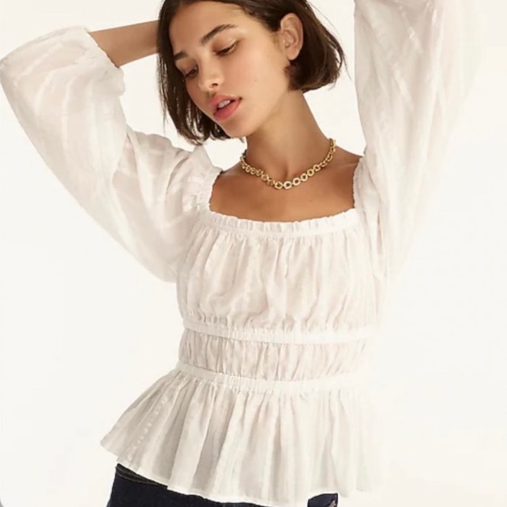 J.Crew Puff-Sleeve textured cotton top